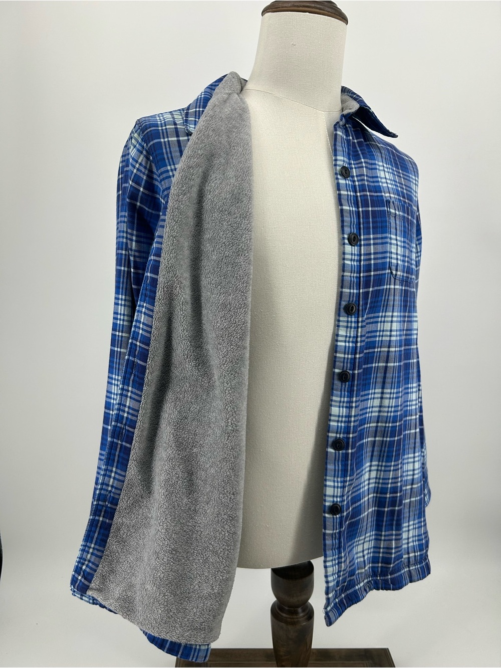 Women’s LL Bean blue white plaid fleece lined cotton flannel shirt jacket Large - Picture 4 of 7